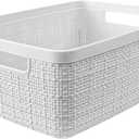 Curver Set of 8 Small 4.5L Jute Decorative Plastic Organization and Storage Baskets - Perfect Bins for Home Office, Closet Shelves, Kitchen Pantry and All Bedroom Essentials, White