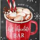 Joyline Vintage Christmas Decor Gifts Rustic Hot Chocolate Bar Warm Up Here Tin Sign for Home Farmhouse Kicthen Cafe Bar Wall Decor 8 x 12 inches (3235) (Black)