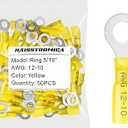 haisstronica 50pcs 5/16" Yellow Marine Grade Heat Shrink Ring Connectors,12-10 Gauge Tinned Red Copper 1mm Ring Terminals Connectors,Brazed-Seam Insulated Electrical Crimp Wire Terminals