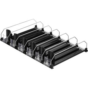 Uxcell 6pcs Soda Can Organizer for Refrigerator, Self-Pushing Drink Organizer for Fridge, Width Adjustable Drink Dispenser Beverage Pusher For Pantry Vending Machine, Black