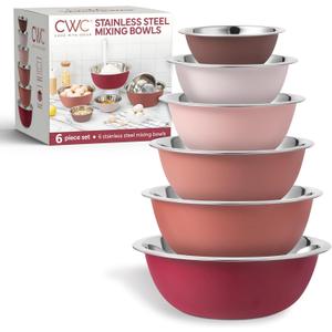 COOK WITH COLOR Stainless Steel Mixing Bowls Set - Nesting Bowls, 6 Pieces, Rose