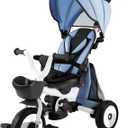 Baby Tricycle, 4-in-1 Folding Toddler Tricycle with Adjustable Parent Handle, Removable Canopy, Rotatable Seat, Safety Harness & Srorage, Kids Trike for 18 Months - 5 Year Old, Blue