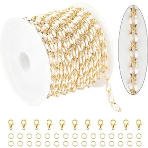 KYUNHOO 13 Feet/4M White Oil Drip Chain for Jewelry Making Twist Lip Chain Roll Gold Plated Brass Jewelry Link for Necklace Bracelet Earring DIY Finding Supplies
