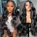 Lace Front Wigs Human Hair Body Wave 200 Density Human Hair Wigs for Black Women Pre Plucked 13x4 HD Lace Frontal Wig Glueless Natural Black 18 inch
