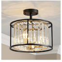 AGV LIGHTING CL005BB K9 Crystal Semi Flush Mount Ceiling Light Fixture, Modern Design, E12 Base 3Lights, D13 x H15, Shinny Gold & Matte Black Finish Metal Frame