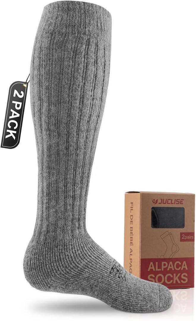 Alpaca Wool Knee High Terry Lined Boot Socks Heavyweight,Winter Thick Warm Fleece Thermal Moisture Wicking (Small, Light Gray*2)