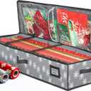 HOLDN STORAGE Premium Wrapping Paper Storage Container - Durable 600D Tear-Proof, Fits 27 Rolls Gift Wrap, Extra Pockets for Ribbons & Bows, Underbed Storage - Ideal for Holiday Christmas, Grey/White Snowflakes