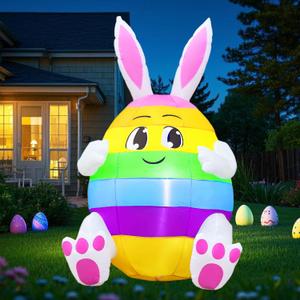 5FT Easter Inflatables Outdoor Decorations Inflatable Bunny with Built in LED Lights, Cute Rabbit Blow Up Yard Decoration for Lawn Garden Holiday Party