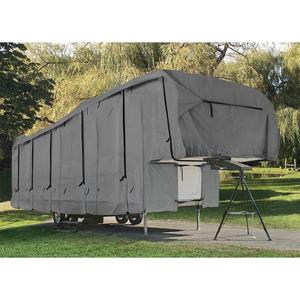 Camco ULTRAGuard 28-30-Ft 5th Wheel Trailer RV Cover - Features Zipper Entry Doors & Covered Air Vents - Crafted of Spunbond Polypropylene - Storage Bag for RV Storage and Organization (45753)