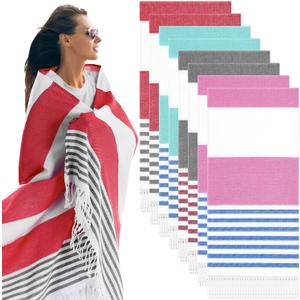 Peryiter 8 Pcs Cotton Turkish Beach Towels Bulk Oversized 39 x 71 in Quick Dry Sand Free Extra Large Turkish Towels for Bathroom Absorbent Light Travel Towel Bath Towel for Adult