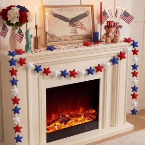 Hahafelt 13 FT 48 Pcs Patriotic Felt Star Garland Banner 4th of July Garland Decorations Red White and Blue 250th Anniversary Memorial Day 3D Star Felt Banners for Independence Day Party Home