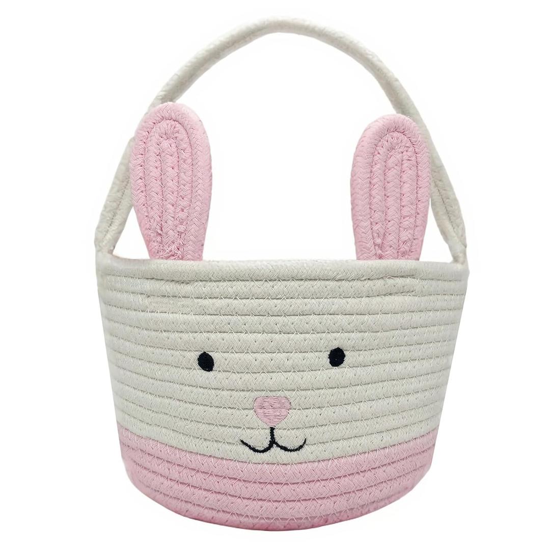Easter Basket, Easter Bunny Baskets with Handle, Baby Gift Baskets, Egg Buckets Gifts Tote Bags Egg Hunt Basket for Kids, Boys, Girls, Toddler, Babies, Infant (Pink)