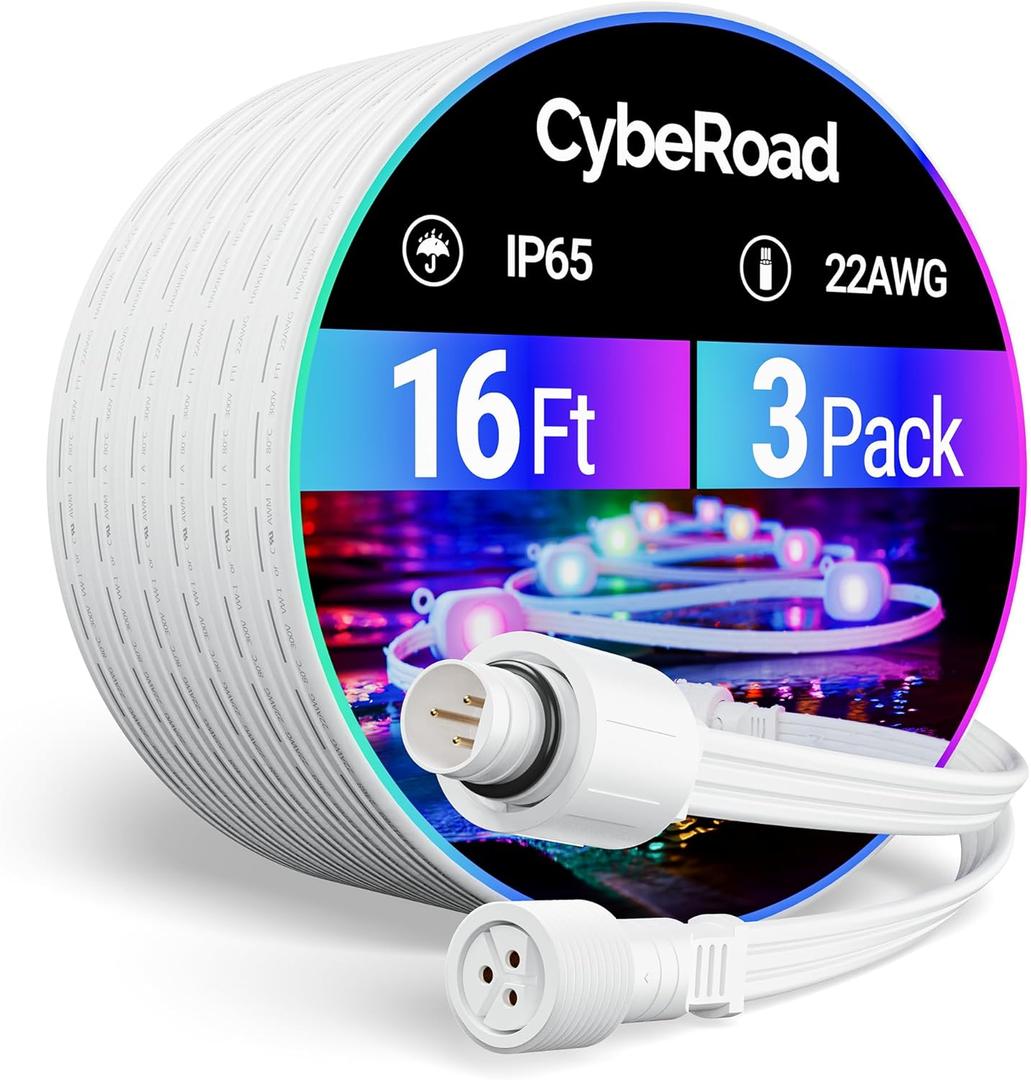 16FT(3Pack) Extension Cable for eufy Permanent Outdoor Lights E22 & S4, Outdoor Lights Extension Cord for eufy T8L02 & T8L04, IP65 Waterproof, Ideal for Holiday Decorations, White