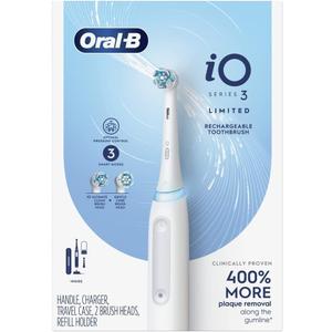 Oral B iO Series 3 Limited Edition Electric Toothbrush with 2 Brush Heads, Ultimate Clean, Gentle Care, Pressure Sensor, Rechargeable, White, with Compatible Kwalicable Microfiber Cleaning Cloth
