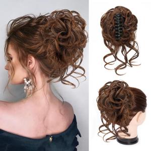 Women's Synthetic Fiber Messy Bun Clip-in Hair Extensions, Black Brown mix Light Auburn