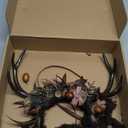 MOSTORY Flower Reindeer Headband for Women - Floral Antler Headpiece Woodland Deer Horns Hairband for Renaissance Cosplay (Brown)
