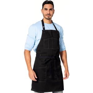 Under NY Sky Chef Apron  Professional Black Twill  Cotton Straps - Smart Pockets - Adjustable for Men and Women  Pro Chef, Cook, Kitchen, Baker, Barista, Bartender, Server Aprons