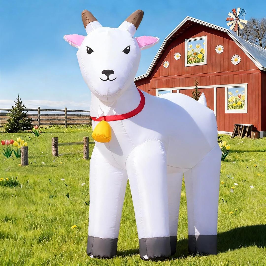 DomKom 6FT Goat Inflatables Christmas Spring, Farm Ranch Blow up Animals Cute, Decorations Outdoor Yard Builtin LED Lights Big Large Decor Party Farm Lawn Holiday Outside