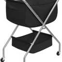 STORAGE MANIAC Collapsible Laundry Cart with Wheels 31.5"H Rolling Laundry Hamper Clothes Basket with Wheels, Canvas Liner Sturdy Steel Frame Folding for Small Narrow Space Easy Storage, Black