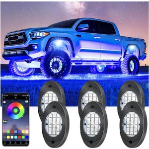 6 Pods RGB LED Rock Lights, Underglow Multicolor Neon Light Kit Wheel Well Light with APP Control & Music Mode, Under Glow Lights for Trucks,Jeep,SUV,Golf Cart,ATV,Pickup Off Road,12 V