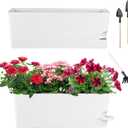 2 Pack Self Watering Pots for Indoor Plants 17 Inches Window Boxes Planters Rectangular Flower Pots Rectangle Herb Pots Large Plant Pots with Drainage Holes and Saucers Windowsill Planter, White