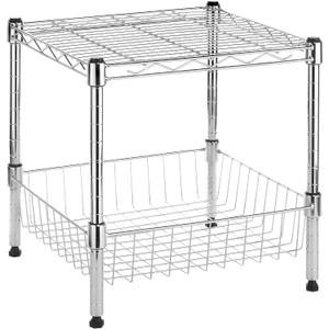 Whitmor 2-Wire Shelving Unit, Metal Storage Shelves, Stacking Shelf with Basket, Easy Assembly Home Organizer for Pantry, Kitchen, Garage, Plant