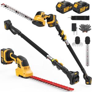 Pole Hedge Trimmer Cordless - Electric Hedge Trimmer & Grass Shear with 2x3000mAh Batteries,180 Adjustable Angle, 16 Ft Reach, Hedge Trimmers Cordless with Battery