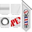 Barbershop Flag, Double-Sided Open Flag with Pole Kit & Wall Mount, Outdoor 3-Ply Thick Polyester Barber Sign for Haircut Business, 12"x42" (White-W, 27")