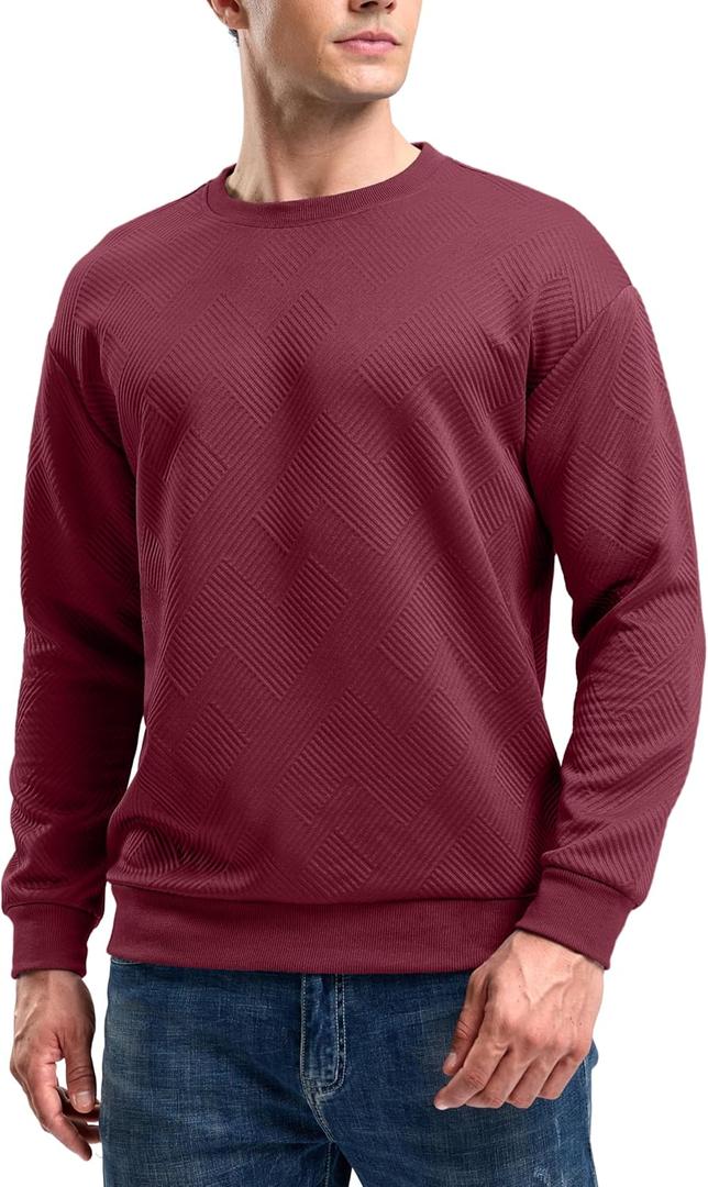 G Gradual Mens Sweatshirt Geometric Textured Crewneck Sweater Long Sleeves Casual Dressy Pullover Shirts (Red, L)