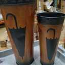 Deco 79 Metal Umbrella Stand with Umbrella Image and Handles, Set of 2 21", 17"H, Brown