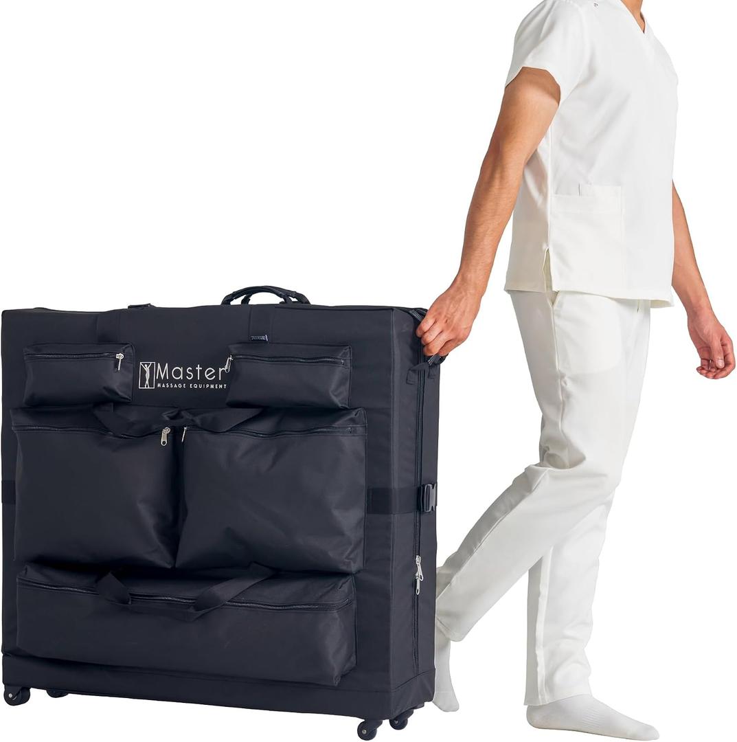 Master Massage Luggage Style Wheeled Massage Table Carrying Case 27” to 32” Width Folding Massage Table- Black, 1 Count