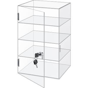 Barydat Acrylic Display Case with Lock Key Countertop Display Case Clear Showcase Display Cabinet Multi Functional Safe Storage Box for Retail Store(9.4 x 9.3 x 15.7 Inch,Fixed 4 Tier)