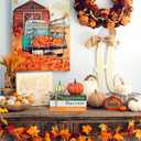 DECSPAS Fall Decorations for Home, Autumn Harvest Wooden Stacked Books Sign with Pumpkins & Bow for Fall Decor, Thanksgiving Tabletop decorations for Tiered Tray, Shelf, Table, Mantle, Fireplace (orange, green, white)
