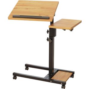 Mobile Height Adjustable Laptop Desk with Mouse Pad, Portable Laptop Desk Rolling Tiltable Table with Small Side Table for Couch,Rolling Computer Stand (Natural Color)