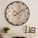 Vantic Farmhouse 30 Inch Extra Large Decorative Wall Clock with Metal Circle, Oversized Wood Wall Clock with Large Roman Numeral for Living Room, Bedrooms and Offices, Silent and Battery Operated