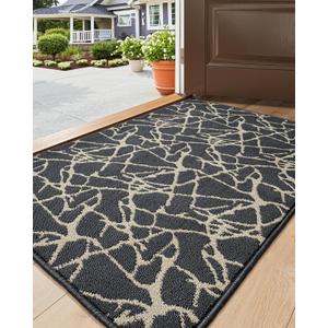 DEXI Front Door Mat for Entryway, Dirt Trapper Non Slip Absorbent Entry Rugs, Low Profile Washable Abstract Welcome Doormat for Inside Entrance Floor, 24 x36, Dark Grey
