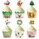 Christmas Cupcake Toppers Wrappers, Christmas Cake Toppers 24PCS Snowman Santa Claus Wreath Reindeer Gift Box Xmas Cake Decorations for Hand Cake Merry Xmas Birthday Party Supplies Favors