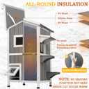 PetsCosset Insulated Cat House Outdoor Weatherproof All-Round Insulation Two Story Outside Wooden Feral Cat Shelter for Winter with 2 Escape Doors, Pull Out Floor and Openable Roof for Cats, Grey