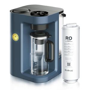 Bluevua RO100ROPOT-Lite Countertop Reverse Osmosis Water Filter System, 3:1 Pure to Drain Ratio, Portable RO Filtration with Remineralization, No Installation, WQA Certified, 7-Stage UV Blue