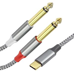 XMSJSIY USB C to 6.35mm Cable Type C to Dual 6.35 mm 1/4 inch TS Audio Cable AUX Y Splitter Cable Type C Male to 1/4 Male Audio Cable for Smartphone, Amplifier, Speaker - 2M