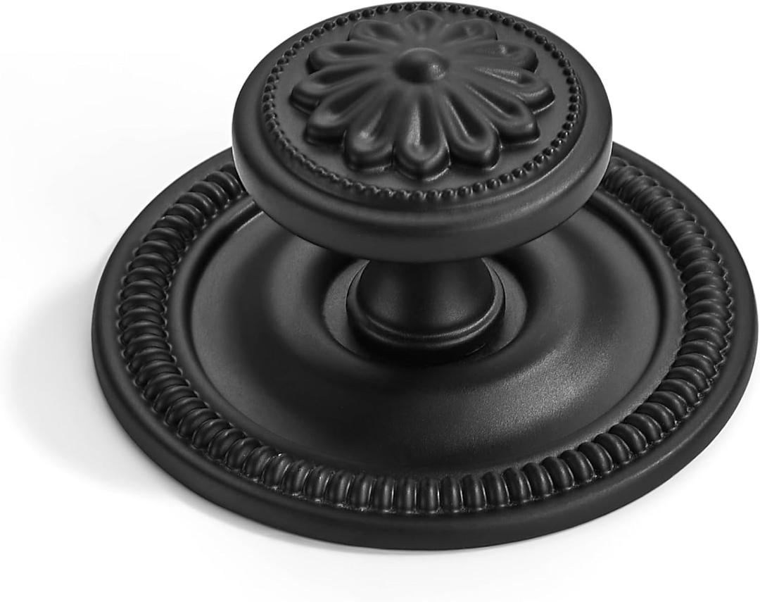 Khtumeware 10 Pack 2.5 Inch Matte Black Cabinet Knobs with Backplate,Vintage Backplate for Cabinet Knobs and Drawer knobs, Bi-Fold Door Knobs