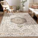 Area Rug for Living Room - 5x7 Soft Washable Oriental Vintage Floral Distressed Large Carpet - Fade Stain Resistant Non Slip Rugs for Bedroom Dining Room Nursery Dorm Office Home Decor-Camel/Beige