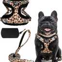 PUPTECK Dog Harness and Leash Set Small Sized, Step in No Pull Adjustable Puppy Cat Harness Reflective Pet Vest (M (17-25lbs, Chest 17"-21"), #3 Brown(Plush Leopard Print))