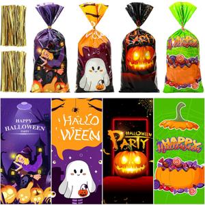 GoClimber 120 PCS Halloween Treat Bags, Halloween Candy Bags for Party Favors, Trick or Treat, Hallowen Gift Party Supplies