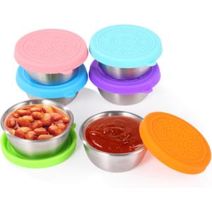 12 Pack Stainless Steel Salad Dressing Containers To Go, 1.7 oz Small Condiment Containers with Leakproof Silicone Lids Reusable 18/8 Stainless Steel Sauce Cups for Lunch Bento Box, Picnic and Travel