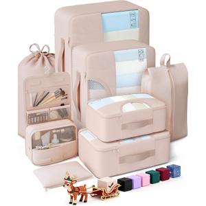 Veken 8 Set Packing Cubes for Travel, Birthday Gifts for Women Mom Her, Cruise Ship Essentials Accessories for Beach Vacation, Suitcase Organizer Bags for Luggage with Hanging Toiletry & Shoe Bag (Dutch Cream)