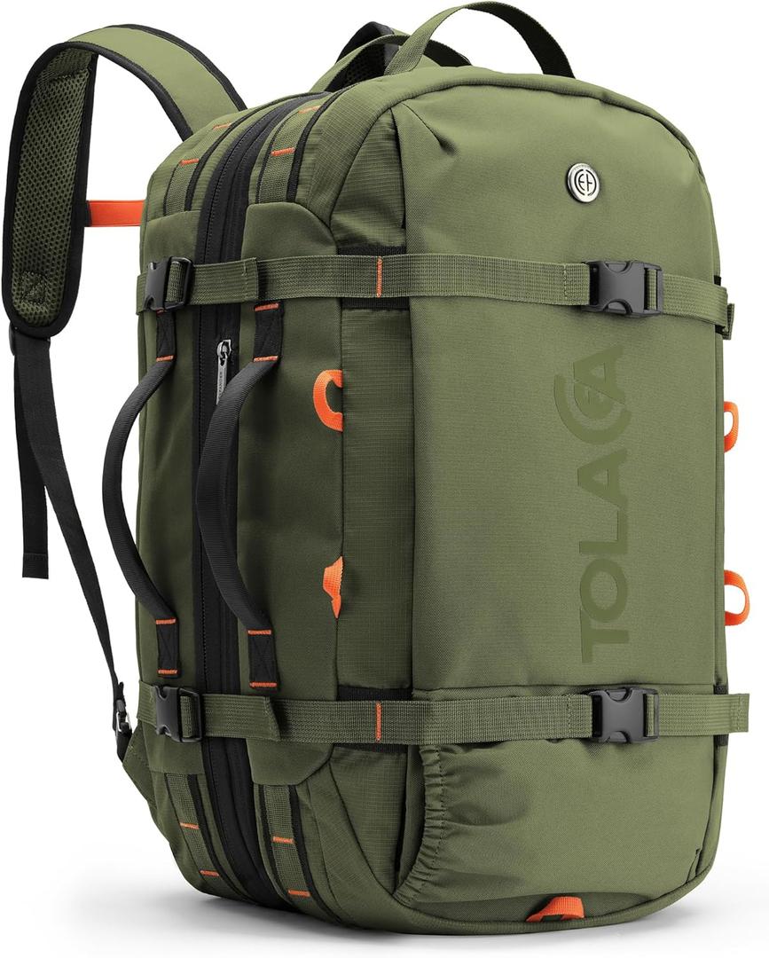 Tolaccea Travel Laptop Backpack for Men Women, 40L-50L Expandable Carry On Backpack with Wet Dry Compartment, TSA Approved Daypack Fits 16 Inch Laptop, Convertible Rucksack Duffel Bag for Work Travel (Army Green)