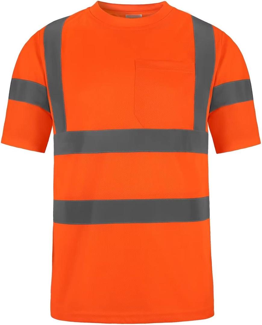 High Visibility Class 3 T ShirtsHi Vis Safety Shirts with Reflective Strips and Pocket, Short Sleeve Quick Dry Mesh Construction Work Shirt for Men/Women Orange,3XL