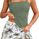 Women Tankini Swimsuits with Skirt - Two Piece Swimsuit Tummy Control Bathing Suits 2025 Swimwear (X-Large, Green Palm Tree)