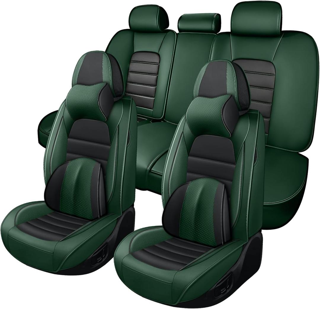 Car Seat Cover Fit for Hyundai Santa Cruz 2022-2025,Compatible Airbag Non-Slip Waterproof Seat Cover,Car Seat Protector Premium Interior (Luxury 5 Seats,Black Green)